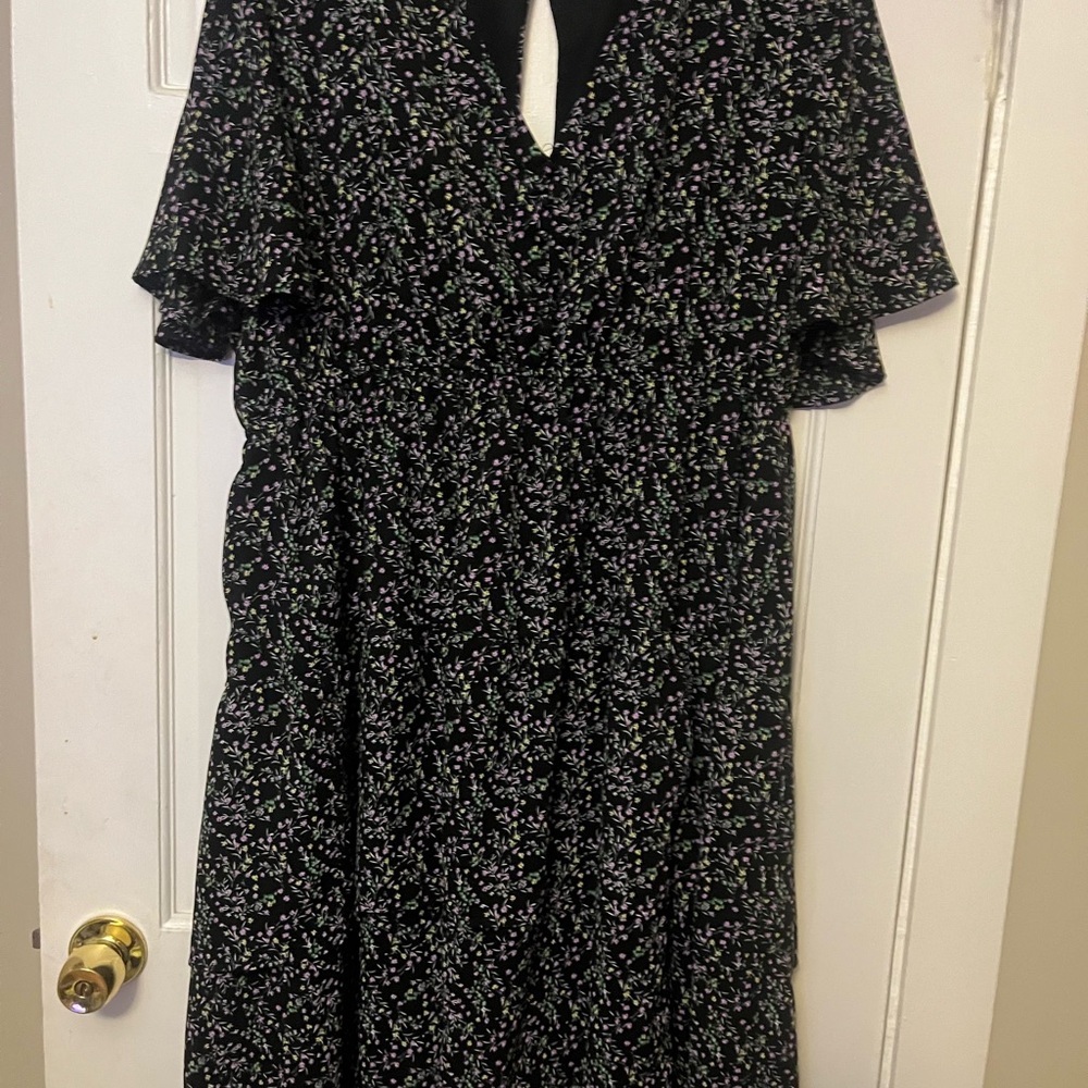 ARULA Black Dress with Lavender and Green Floral Print